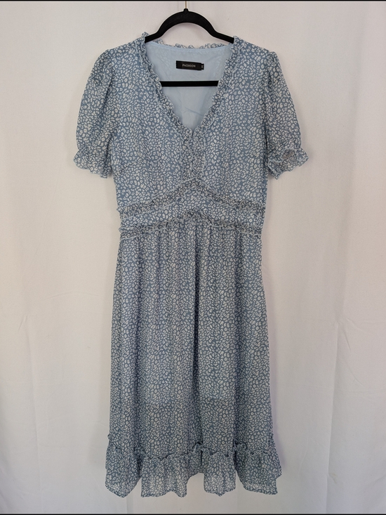 Tecrew Dresses & Skirts - Light Blue Floral Chiffon Ruffle Midi Dress